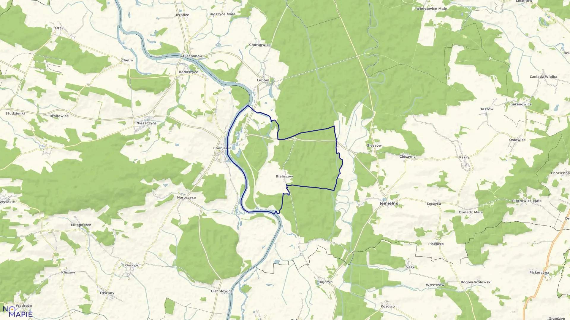 Mapa obrębu BIELISZÓW w gminie Jemielno
