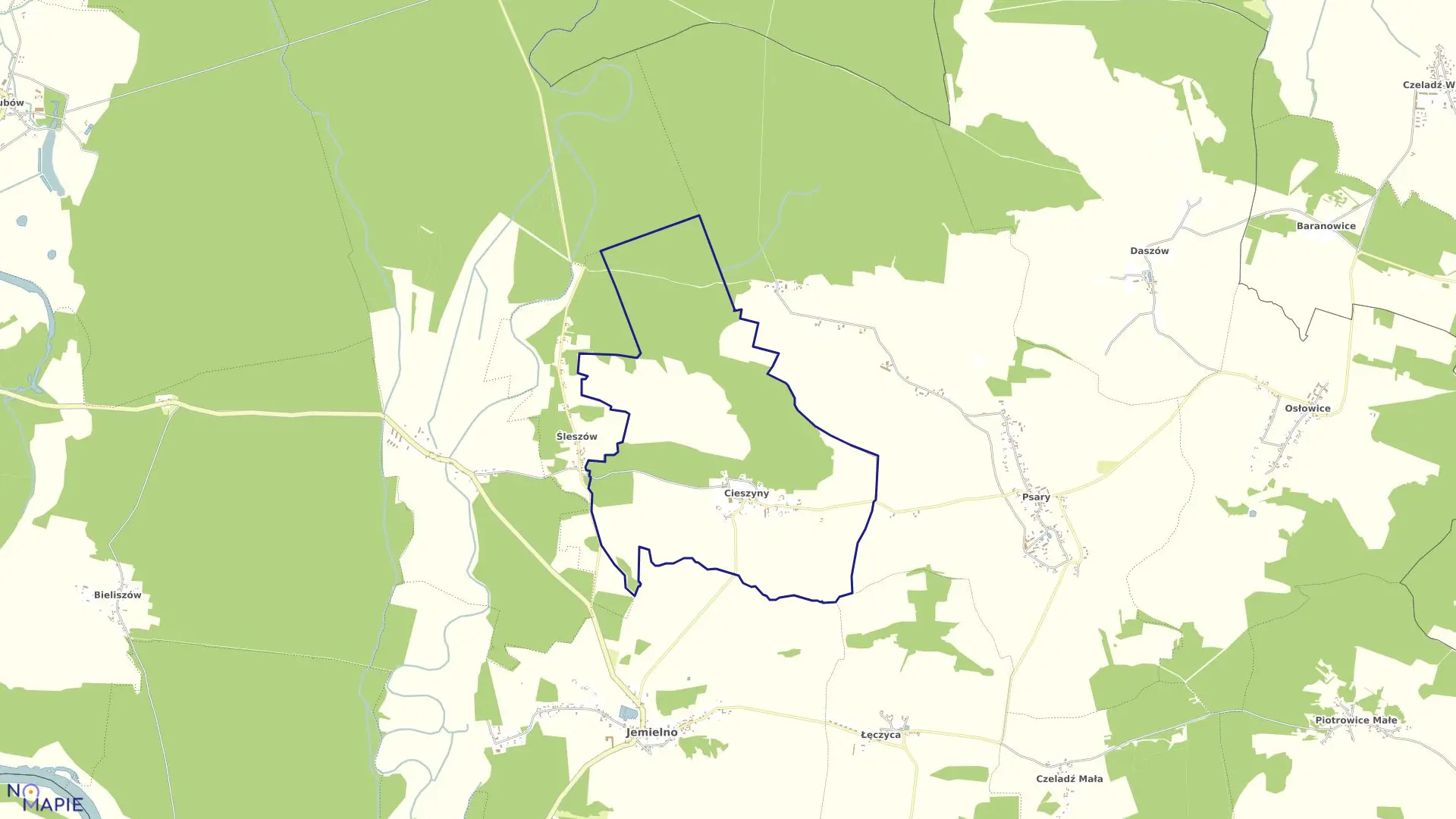 Mapa obrębu CIESZYNY w gminie Jemielno